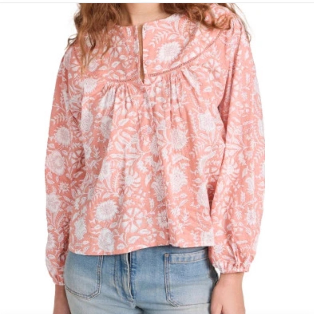Women's Pink Floral Peasant Blouse